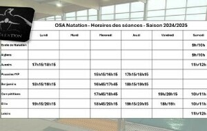 Horaires des entraînements 2024-2025